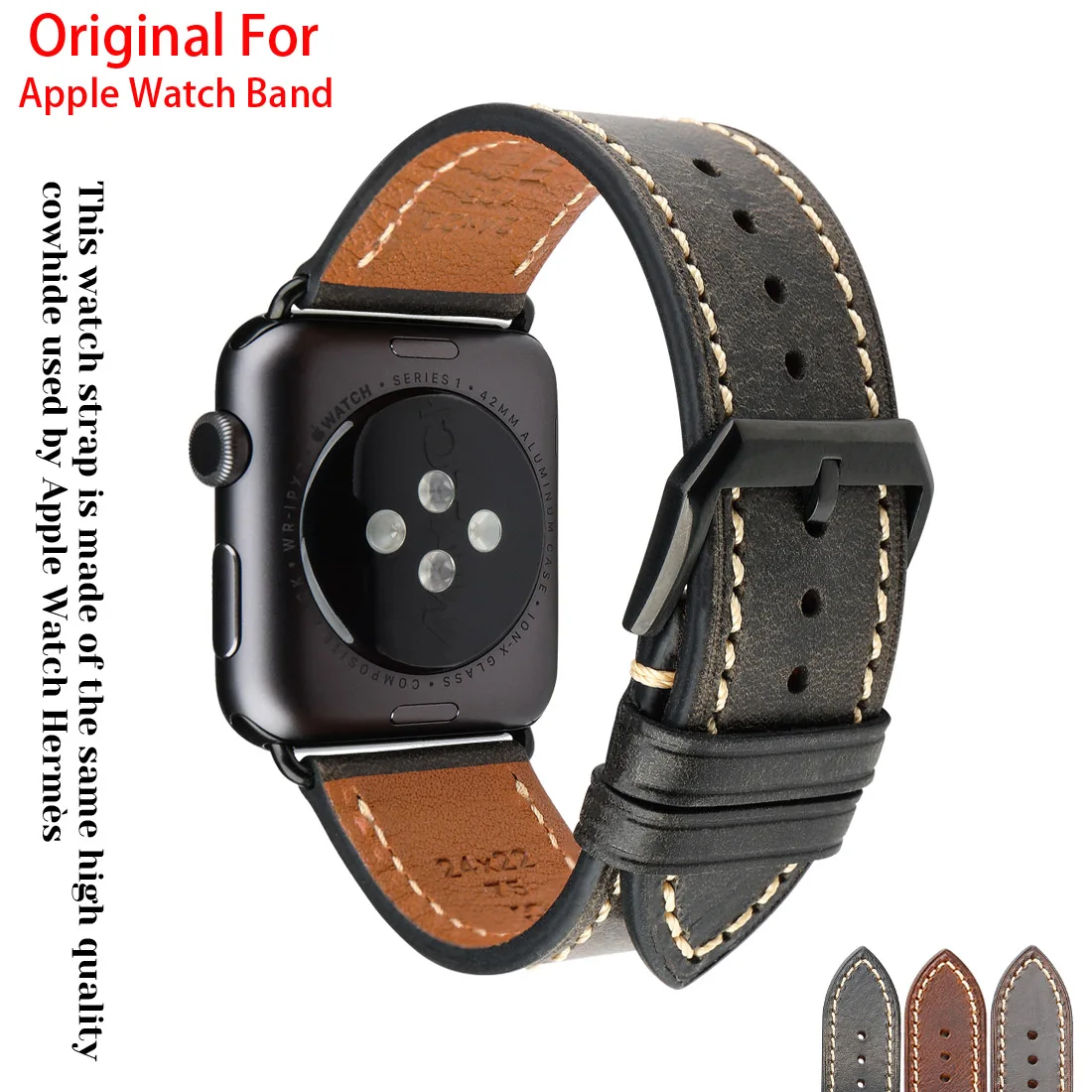 

Amazon Top Seller Original For Apple Watch Band 44mm 40mm 6/SE/5/4/3 42mm 38mm With Top Vintage Calf Leather Strap iWatch