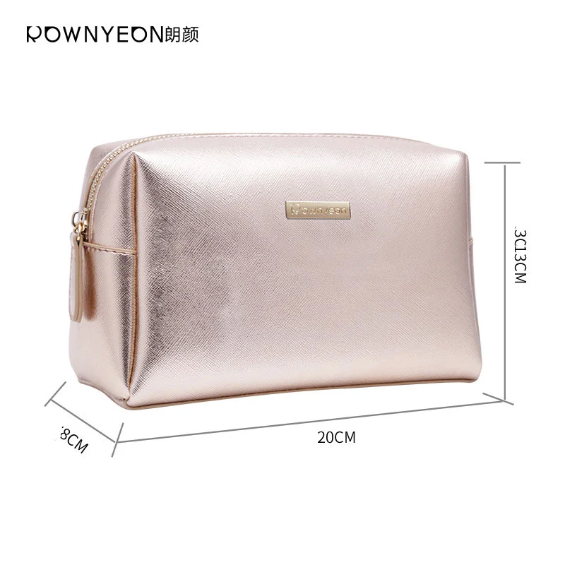 

Rownyeon Luxury PU Leather Small Pink Waterproof Large Capacity Travel Toiletry Cosmetic Bag