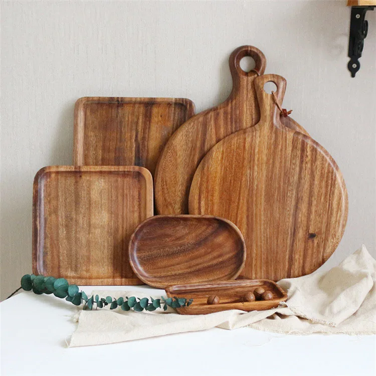 

Nordic style acacia wooden tray set fancy pizza board steak plate fruit dessert tray