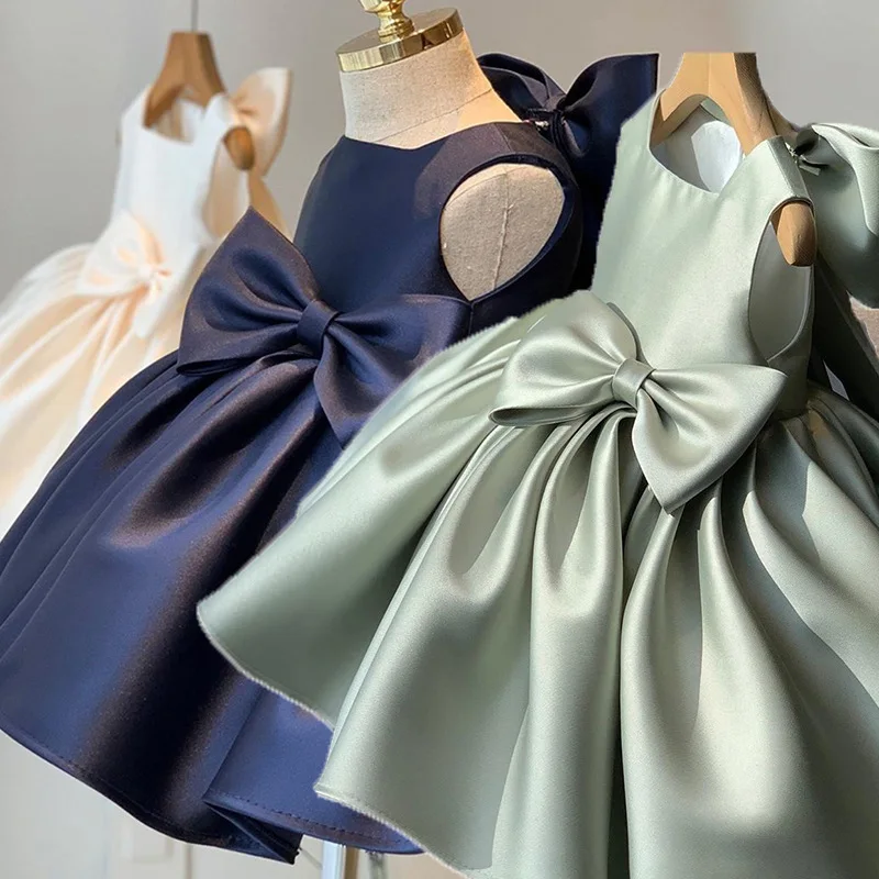 

Bow Princess Sweet Kids Tutu Toddler Birthday Party Newborn Christening Children Baptism Baby Girls Clothes Summer Dresses