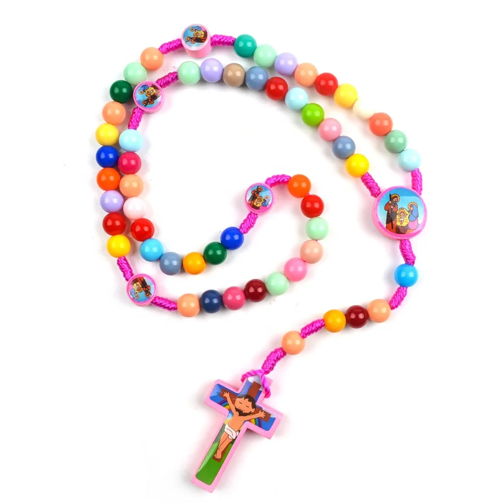 

Child Blue Pink Cartoon Catholic Rosaries 20inch Boy Girl Cord Rosary for Kids