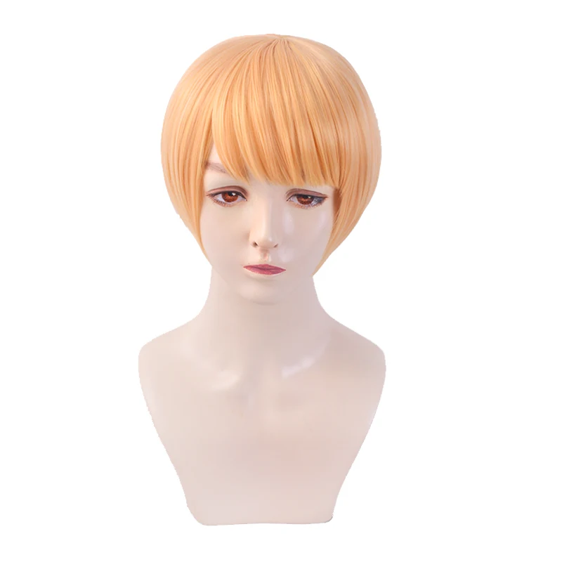 

Gold Orange Short Straight Wavy Synthetic Hair Natural Japanese Cosplay Party Male Boys Cool Men's Wigs, Pic showed