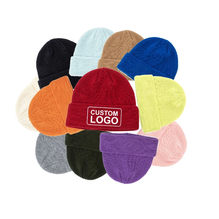 

Custom Logo Unisex Multi Color Design Knit Knitted Winter Beanie Hats With Rib