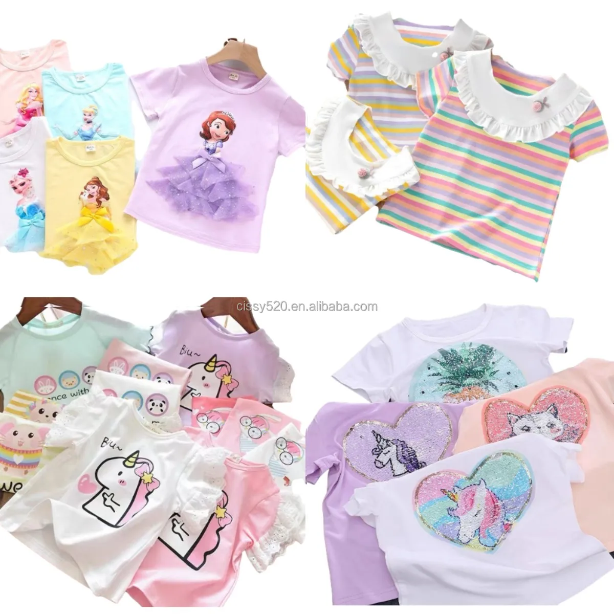 

2021cartoon 100% Baby girl T-shirt cotton children's T-shirt cheap wholesale