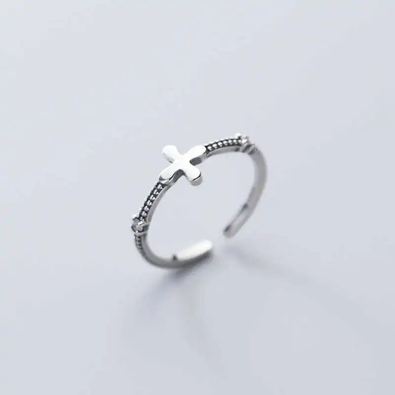 

prevent allergy 925 thai silver fashion jewellery vintage cross open adjustable women party ring