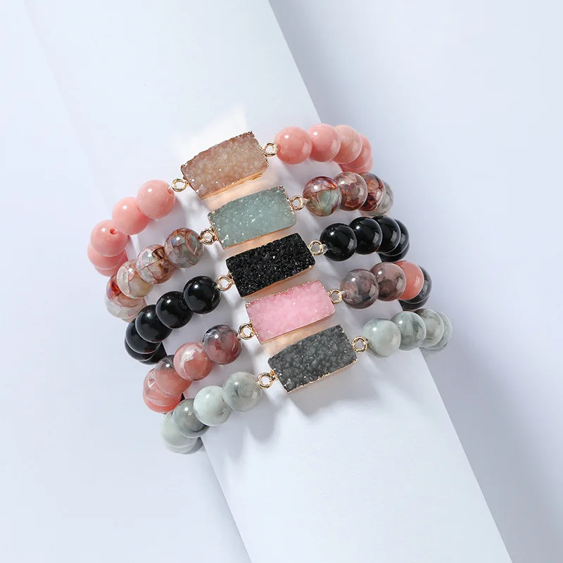 

Fashion Colorful Natural Stone Resin Bracelet Quartz Gemstone Beaded Bracelets, Customized color