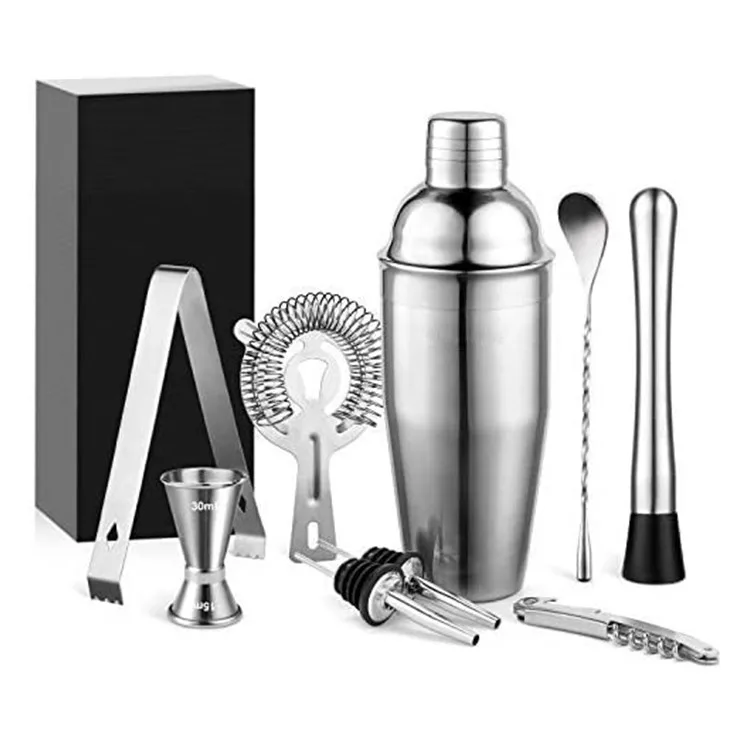 

Amazon 9 Pieces Stainless Steel Cocktail Making Bar Set, Sliver