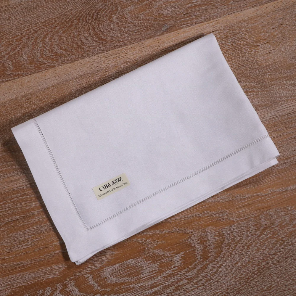 

N044 White Ramie cotton placemats Drawnwork Ladder Hemstitch place mat Rectangular Tableware mat