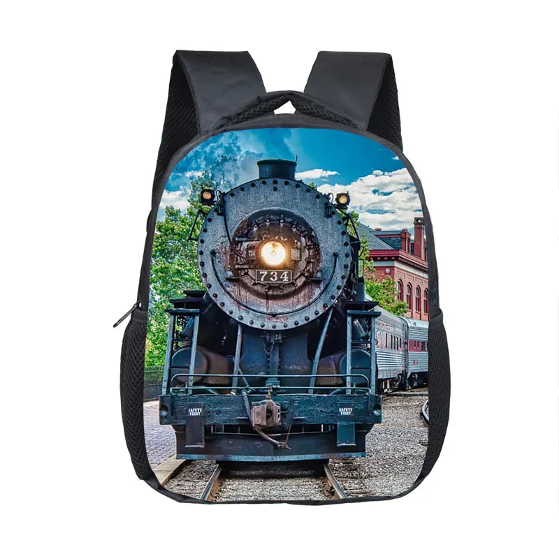 

Steam Locomotive / Train print Backpack Children School Bags Boys Girls Kindergarten Bag Toddler Kids Schoo bookbag best gift, Black