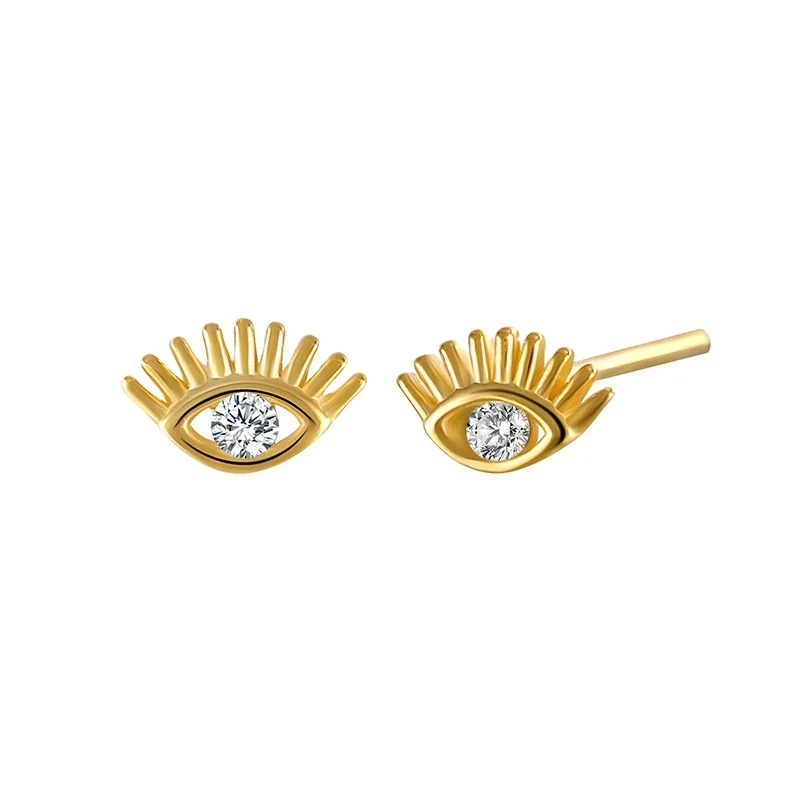 

Hot Sell Wholesale 925 Sterling Silver 18K Gold Plated Zircon Setting Evil Eye Sign Stud Earrings for Women