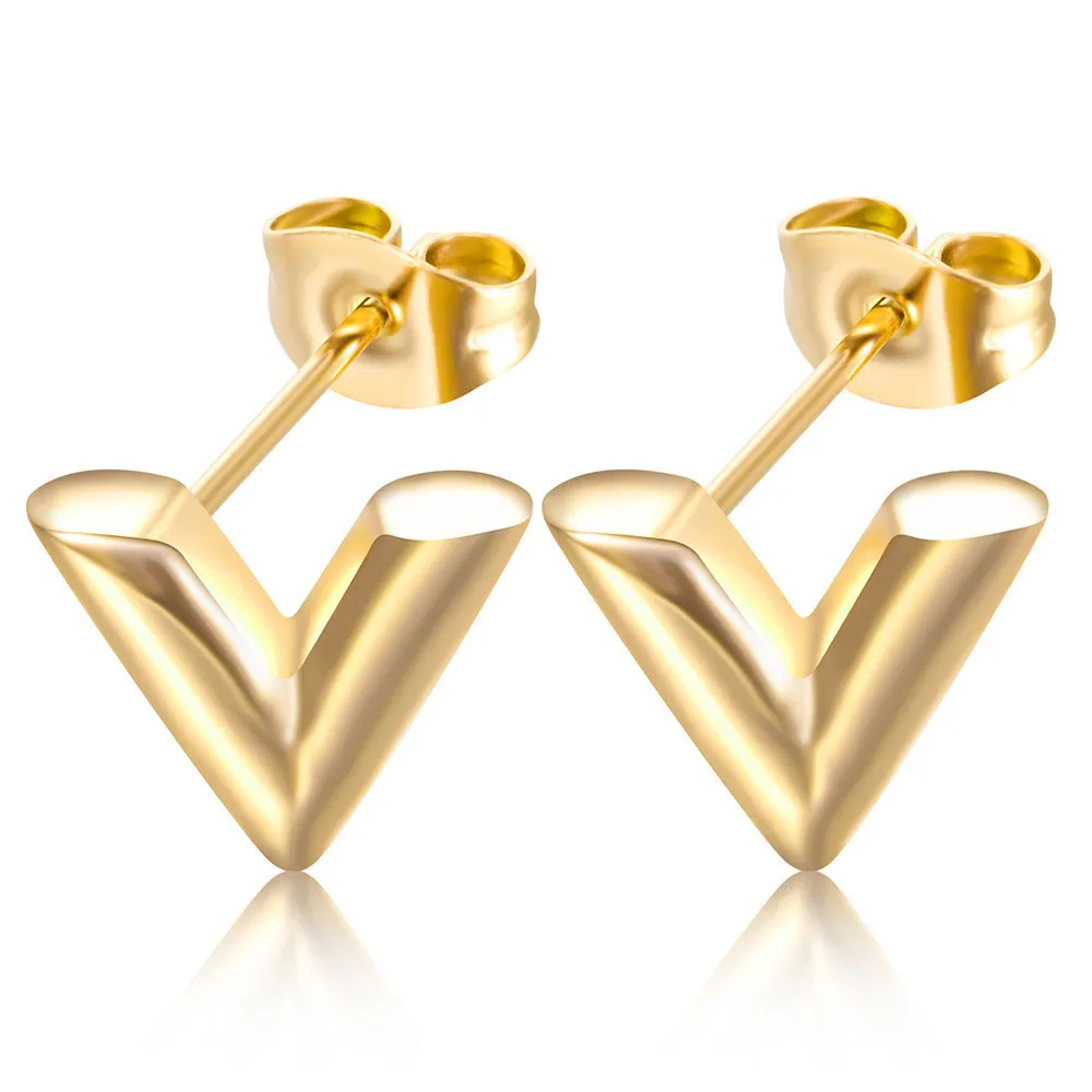 

2022 High Polished New Stainless Steel Letter V Stud Earring 18k Gold Plated Alphabet Letter Earrings