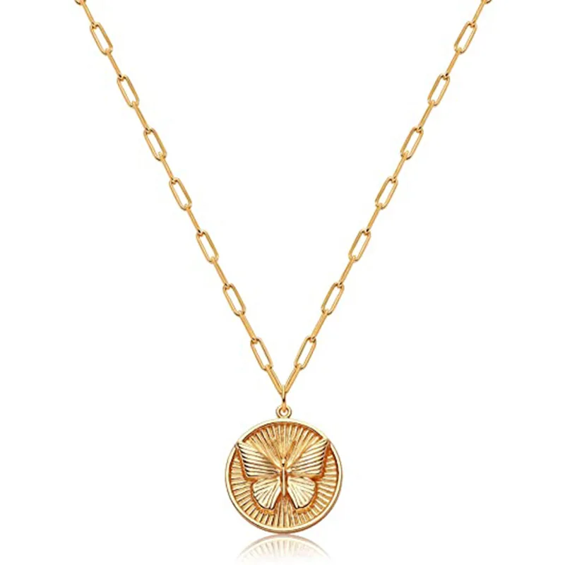 

MSYO WholeSale New INS Fashion Gold Lucky Compass Butterfly Necklace Paperclip Clavicle Chain Necklace for Women, As shown in the picture