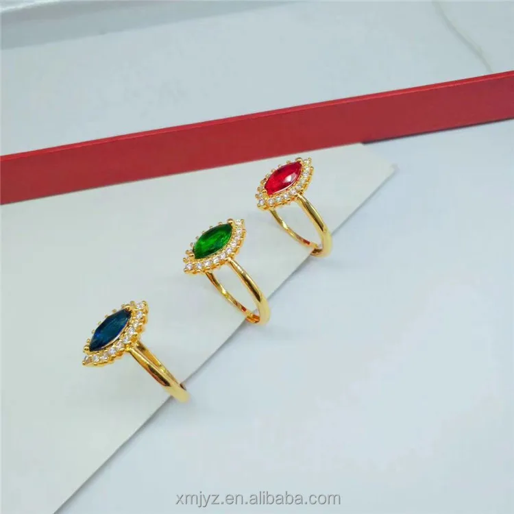 

Vietnam Placer Gold Jewelry Brass Gold-Plated Accessories Diamond Water Drop Gem Ring Women's Jewelry Accessories Wholesale