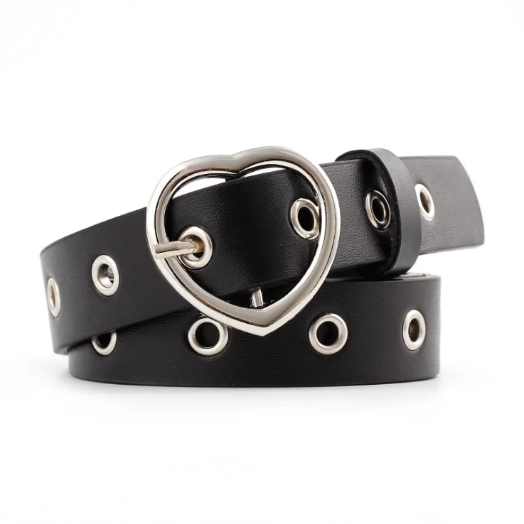 

Fashion Vintage Wide Eyelet Grommet Belt Leather Women Heart Buckle Female Jeans Belts, Picture