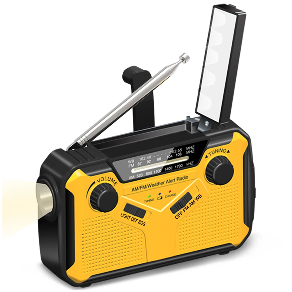 

Multi-function New Design Portable Weather FM Radio for Outdoors Travel, Yellow/red/green