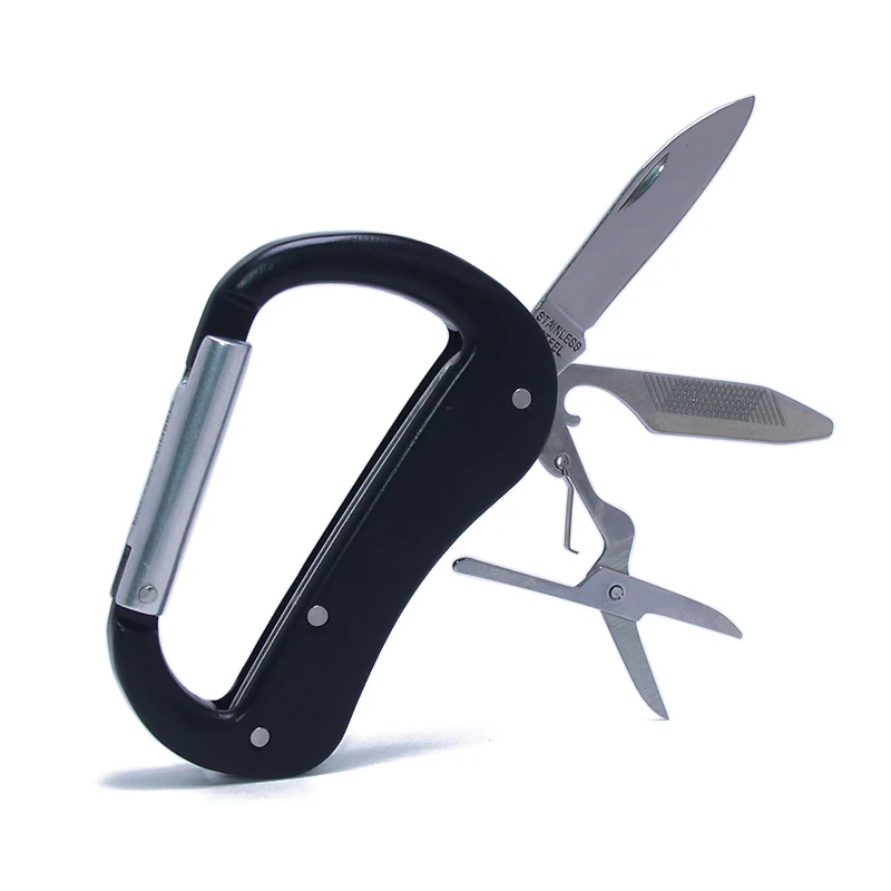 

EDC Multifunction Camp Hanger Outdoor Buckle Mini Scissors Nail File Knife Combination Travel Metal Hook Carabiner Multi Tool