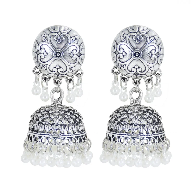 

Fashion Indian Chandelier Chain Tassel Earrings Vintage Palace Silver Zamak With Birdcage For Women Jewelry, Silver,gold