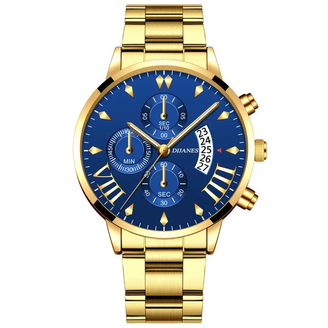 

2021 Men's Fashion Watches Luxury Gold Stainless Steel Quartz WristWatch Men Business Casual Calendar Clock, 15colors