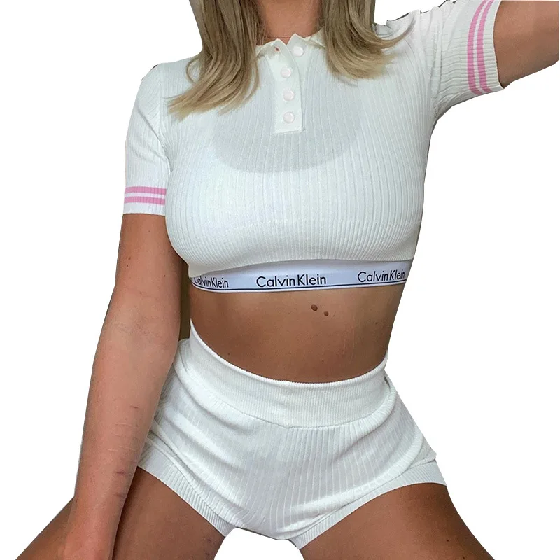 

2020 New arrivals hot selling women sexy short sleeve and pants fashion two piece pants set