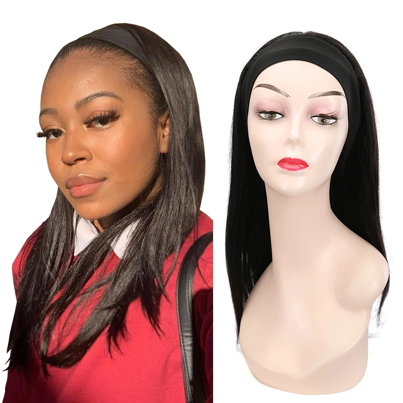 

HeadBand Wig Human Hair Wig None Lace Front Wigs for Black Women Machine Made Natural Color