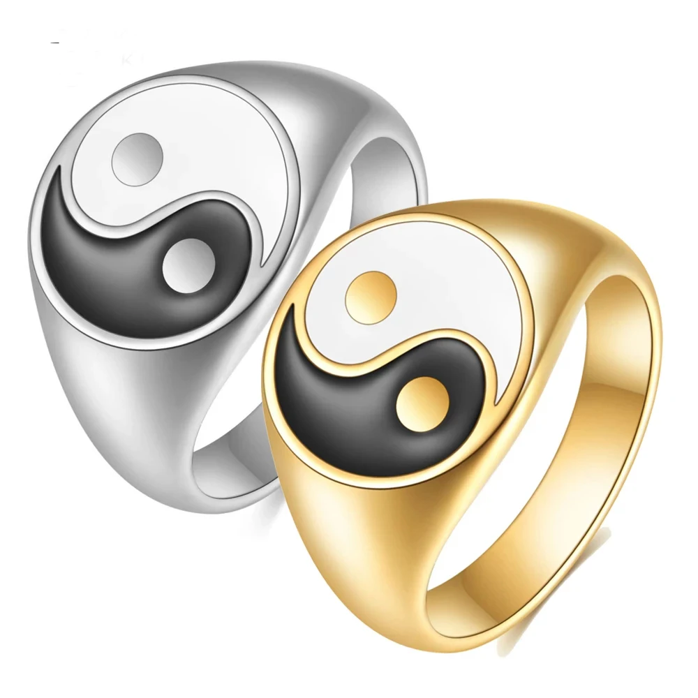 

Ins New Arrivals Women Stainless Steel Yin Yang 18K Gold Plated Ring Design