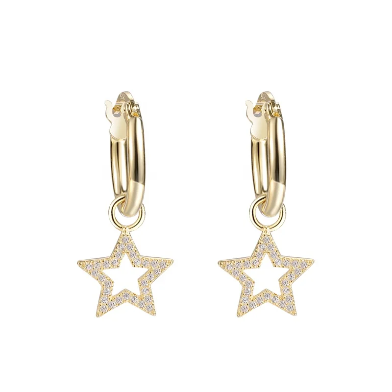 

Earrings Jewelry Star Huggie 925 Sterling Silver 18K Gold Drop Zircon Star Hoop Earrings for Women
