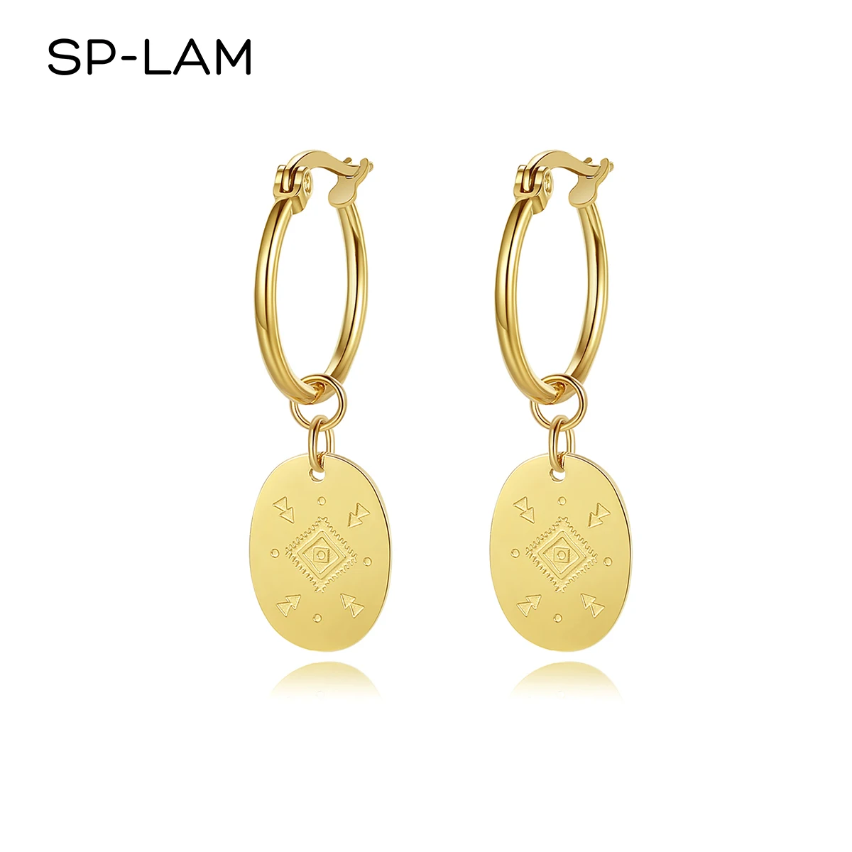 

SP-LAM Huggie Hoop Stainless Steel Earrings Luxury Design Woman Gold Plated Bling Unique Bridal High Quality Dropping Earing