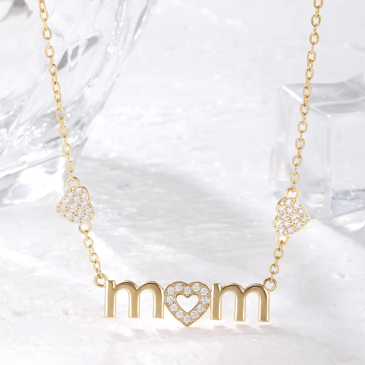 

Rose gold plated love mom pendant heart shaped necklaces jewelry cubic zirconia wholesales chain choker