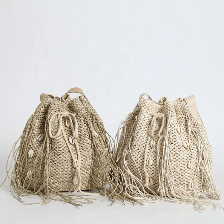 

bohemian summer beach women new collection weave PE(polyethylene) straw bag shell single shoulder cross body handbag bucket, Customizable