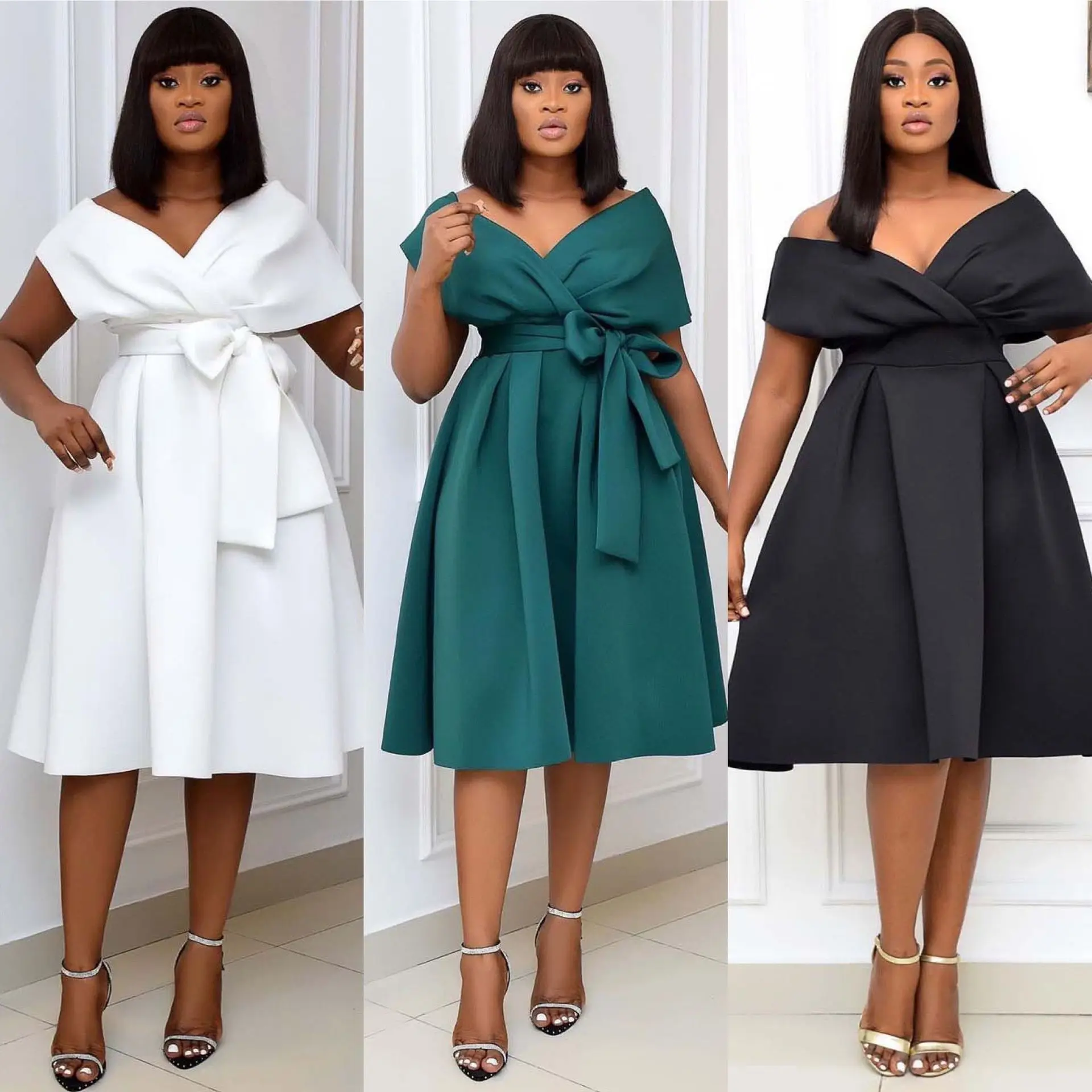

Amazon hot sale summer Women Elegant Off Shoulder Party dress plus size women sexy big V-neck dress