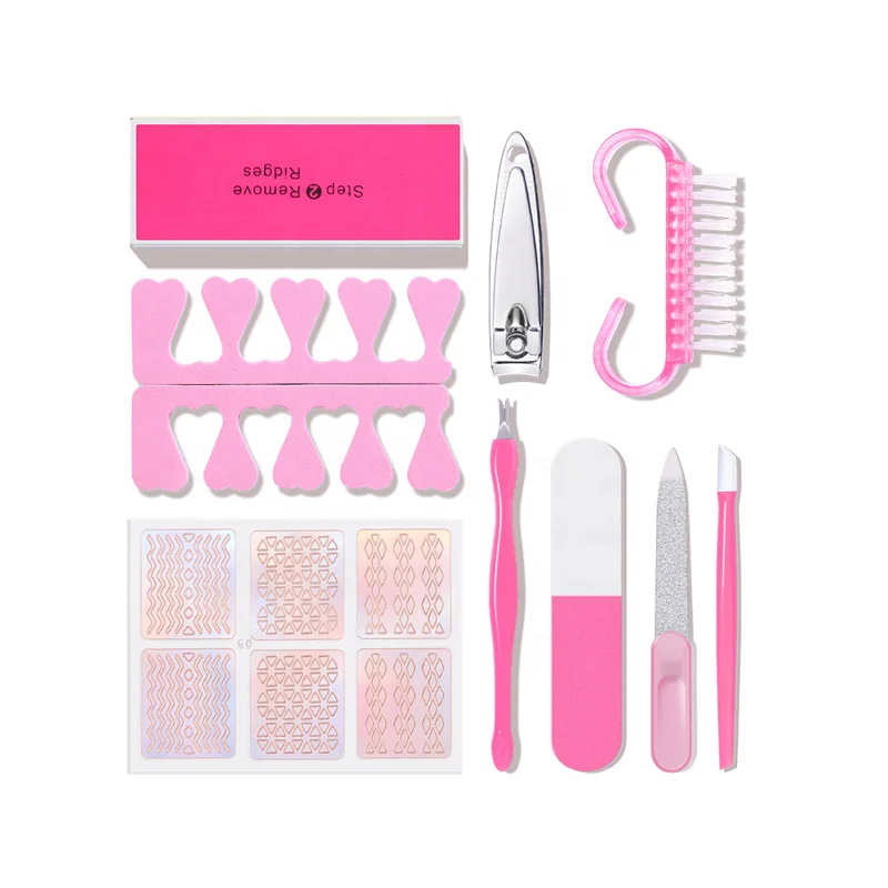 

OEM 9pcs/set Nail Art Tool with Nail File Point Pen Sponge Brush Clippers for Nails Decoration High Quality Manicure Decal Set, As shown