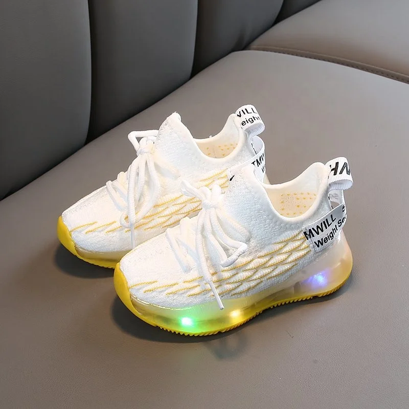 

Children's LED Light Bright Light Flying woven Sports sneakers Foot Shoes luminous baby kids shoes fishing Silk Socks Shoes