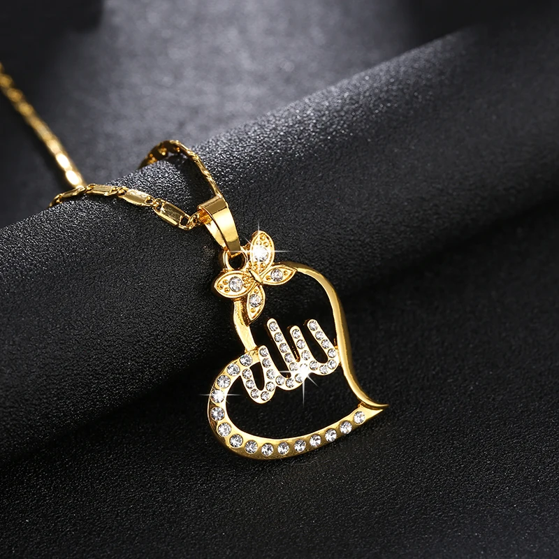 

JINGLIANG Women Muslim Islamic Necklace Gold-Color Allah Charm Pendant Arabic Necklace Jewelry Ramadan Gift, Silver, gold,rose gold