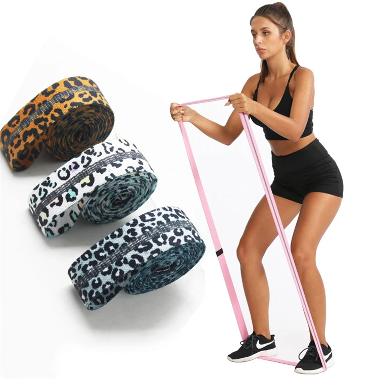

Amazon 3cm wide 2m leopard print custom pattern long fabric tensile elastic band fitness long tensile non slip resistance band