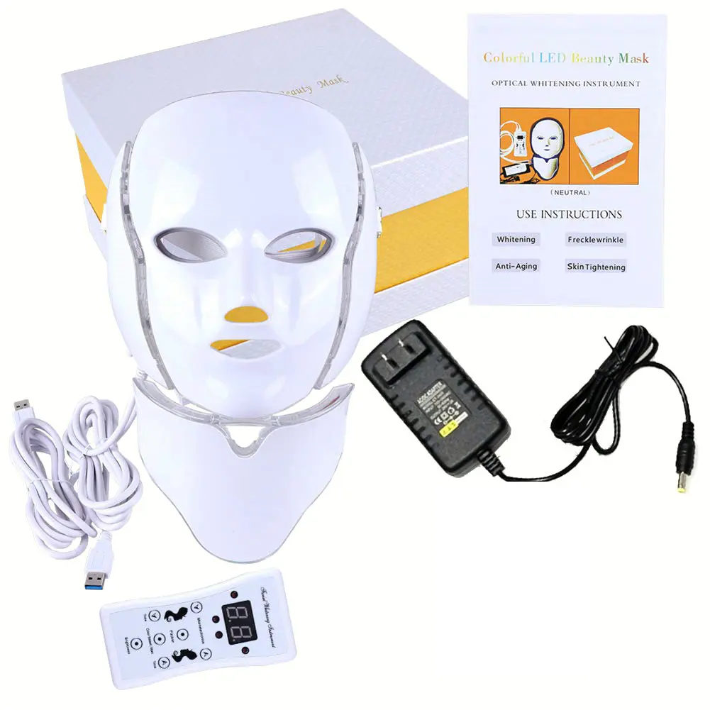 

7 Colors PDT Photon Lights LED Face Mask Facial Neck Skin Rejuvenation Anti Aging Light Photon Therapy Beauty Led Facial Mask, White