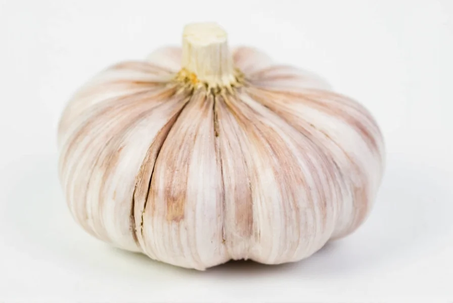 Close-up of garlic cloves next to measuring spoons showing 1/2 teaspoon minced garlic