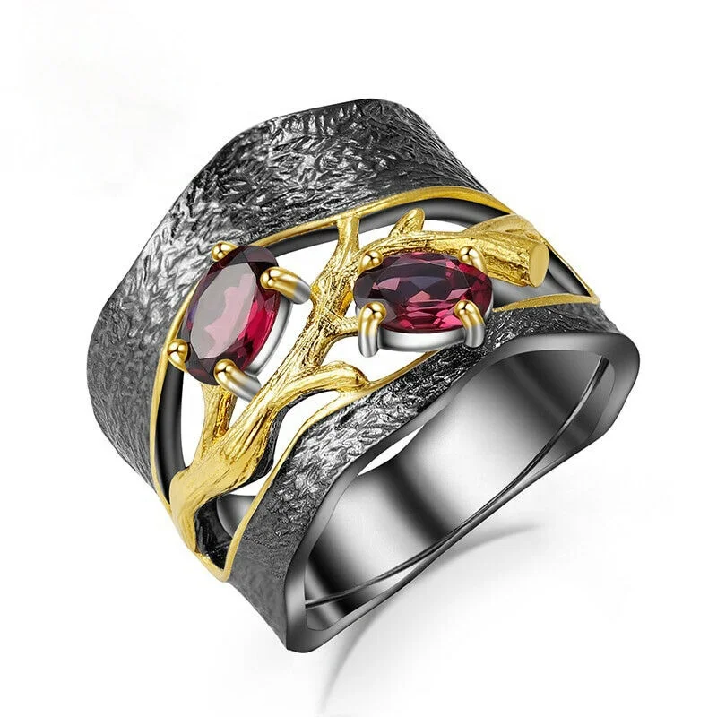 

Natural Rhodolite Garnet Gemstone Ring Original Handmade Branch Rings for Women Wedding Jewelry