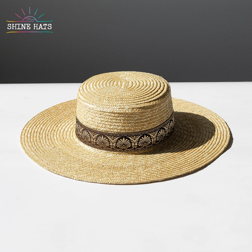 

Shinehats 2023 luxury handmade wheat boater straw hat women ladies summer sun sombrero with chic hat band