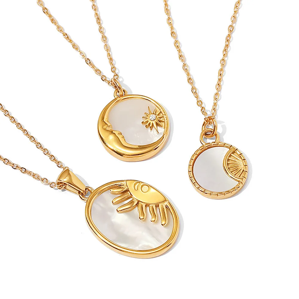 

Wholesale Price New Arrivals 18K Gold Plated Jewelry Stainless Steel Nature Shell Sun Style Oval Pendant Necklace for Women