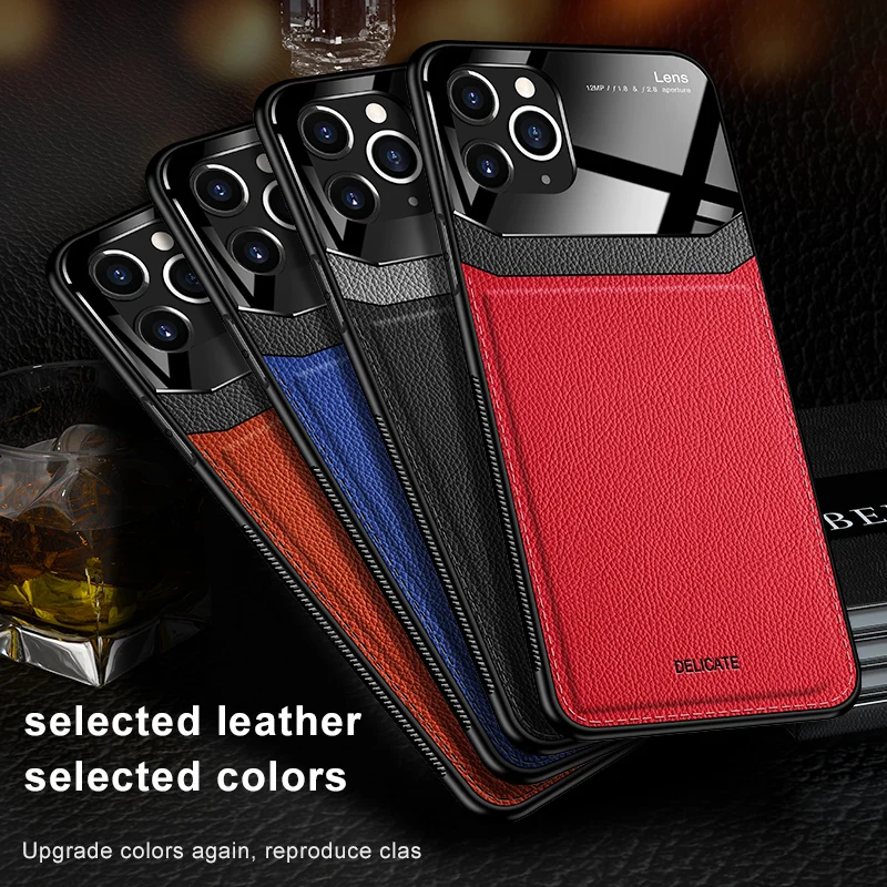 

Men's Style Business PU Leather Case For iPhone 11 Pro Max/11 Pro/11 Luxury Tempered Glass Leather Pattern Phone Cover Case