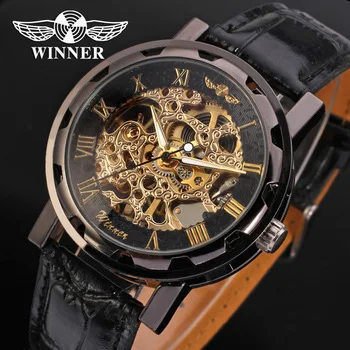 

AW036 Hot Sale Hand Wind Mechanical Skeleton Mens Winner Watch