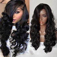 

Heat Resistant Fiber 26 Inch Long Natural Body Wave Soft Black Lace Front Afro Curl Synthetic Hair Wig For Women