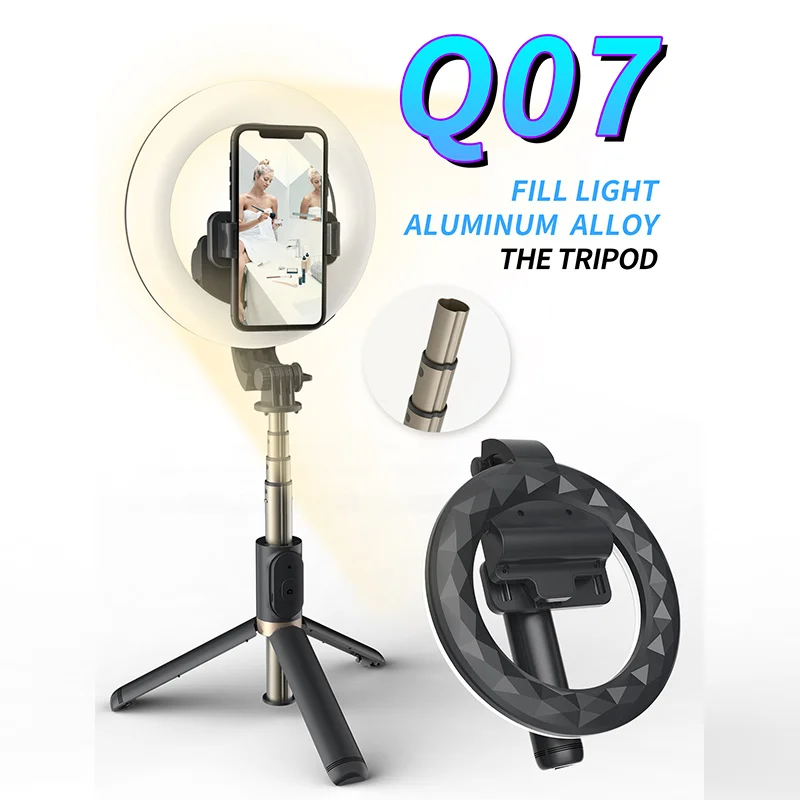 

New Style Full Ring Light Selfie Stick 360 Rotation Q07 Phone Holder Tripod Selfiewith magic snapshot for Make up Photography, Black, white