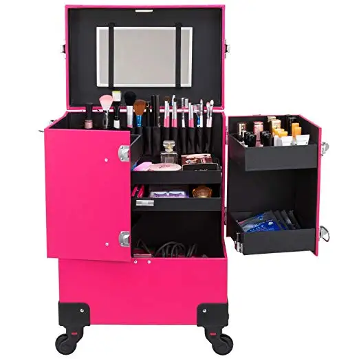 

With wheels convient and protable lockable Makeup Cosmetic Case big capacity fashion and elegant organizer Trolley box, Customized color