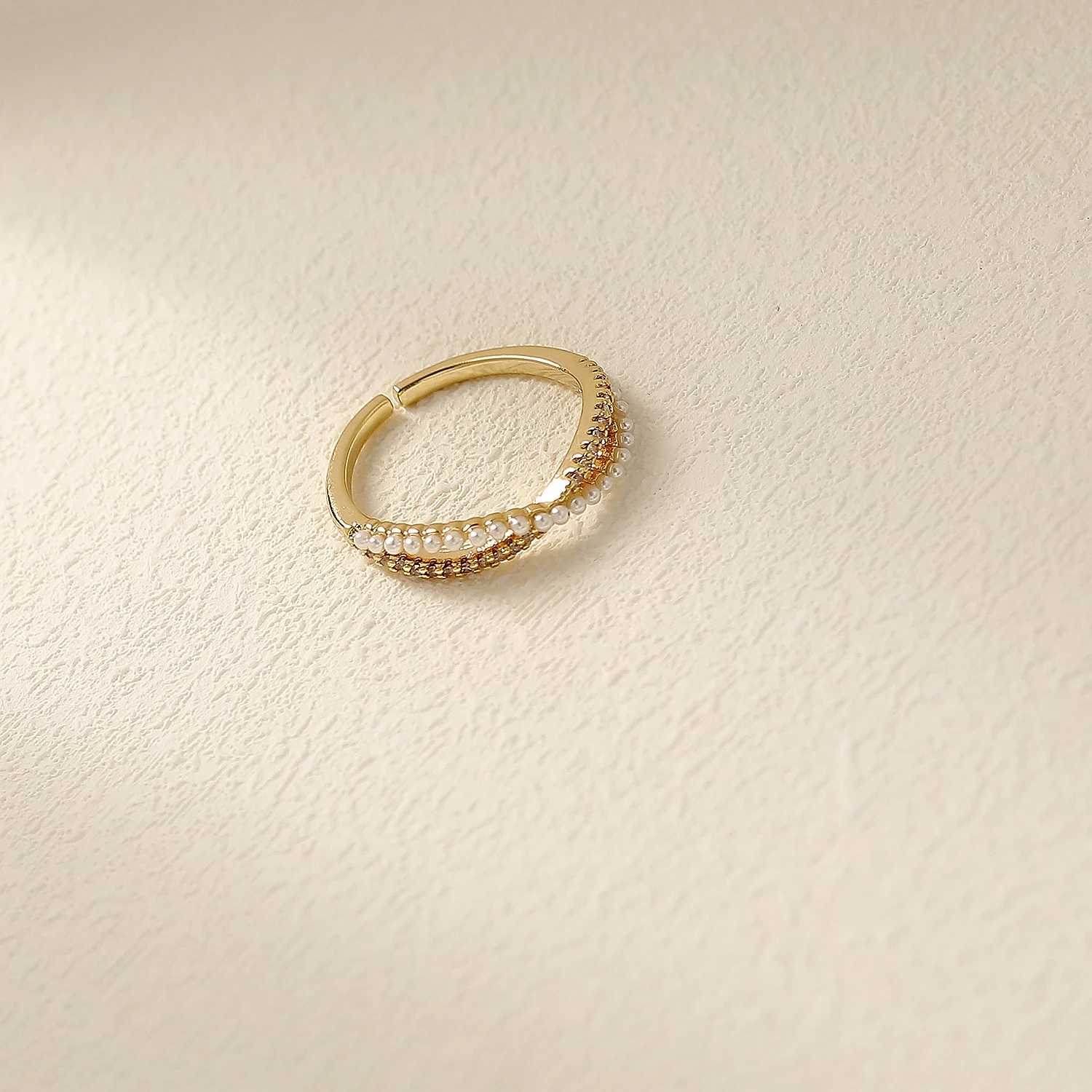 

Hyacinth Women Dainty Jewelry Rings Fine 14K Gold Plated Cubic Zircon Pearl Cross Open Size Finger Ring, Golden