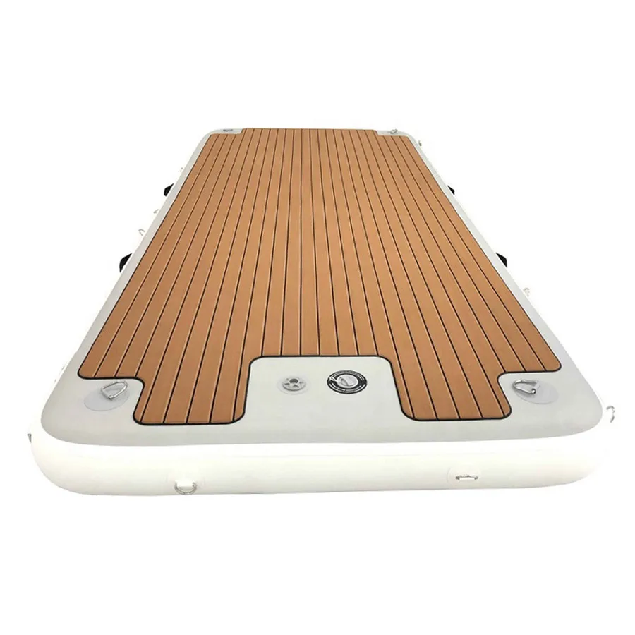 

250x150cm inflatable water floating island pontoon platform water raft yacht dock with teak EVA cover