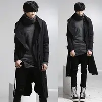 

fashion long trench coat casual wool overcoat hooded men hip hop hoodie jacket