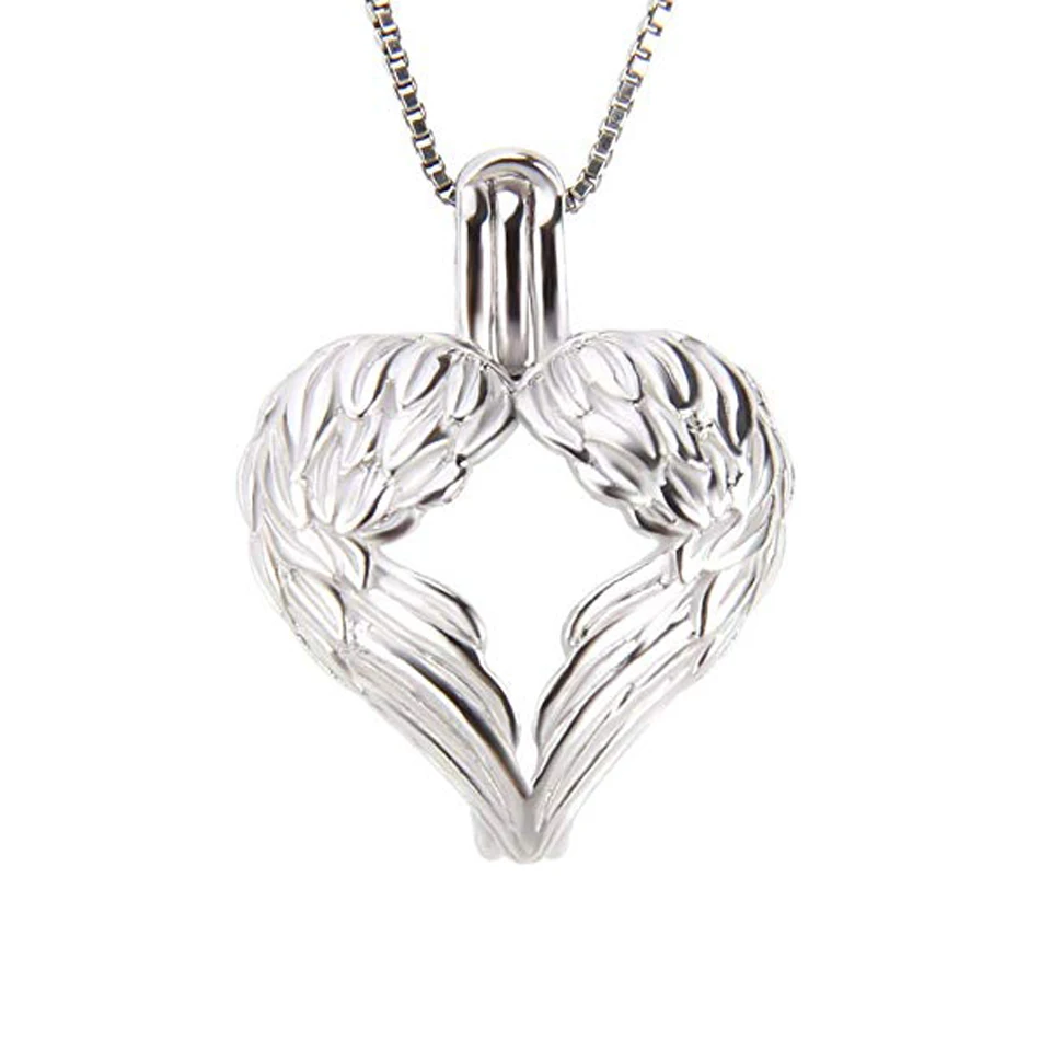 

Angel Wings Heart Cage Pendants for Women Girls 925 Sterling Silver Pearl Cage Pendants for Pearl DIY Jewelry