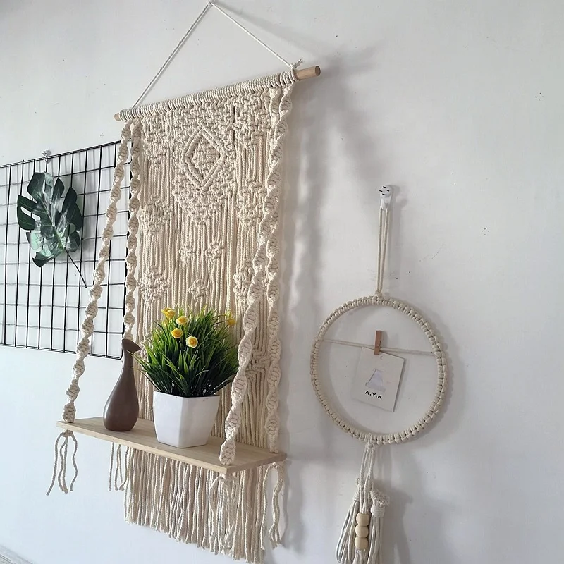

Macrame plant hanger will fit a variety of flowers and plants, Cotton, ivory