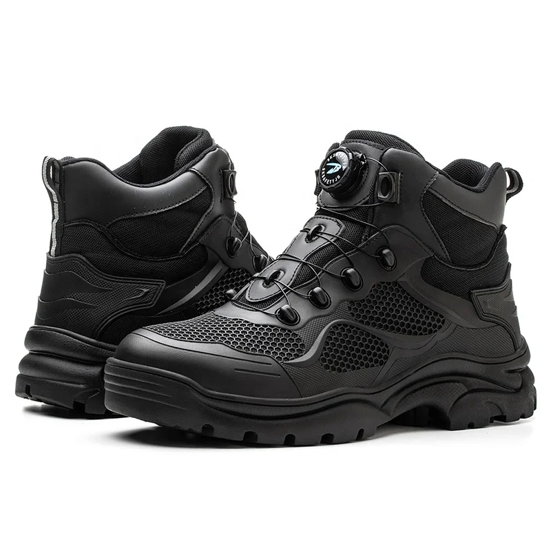 Quickly Lace Hot Sale Breathable Anti-smashing Specifications Metal Non slip Security Guard Work Men's Steel Toe Safety Shoes
